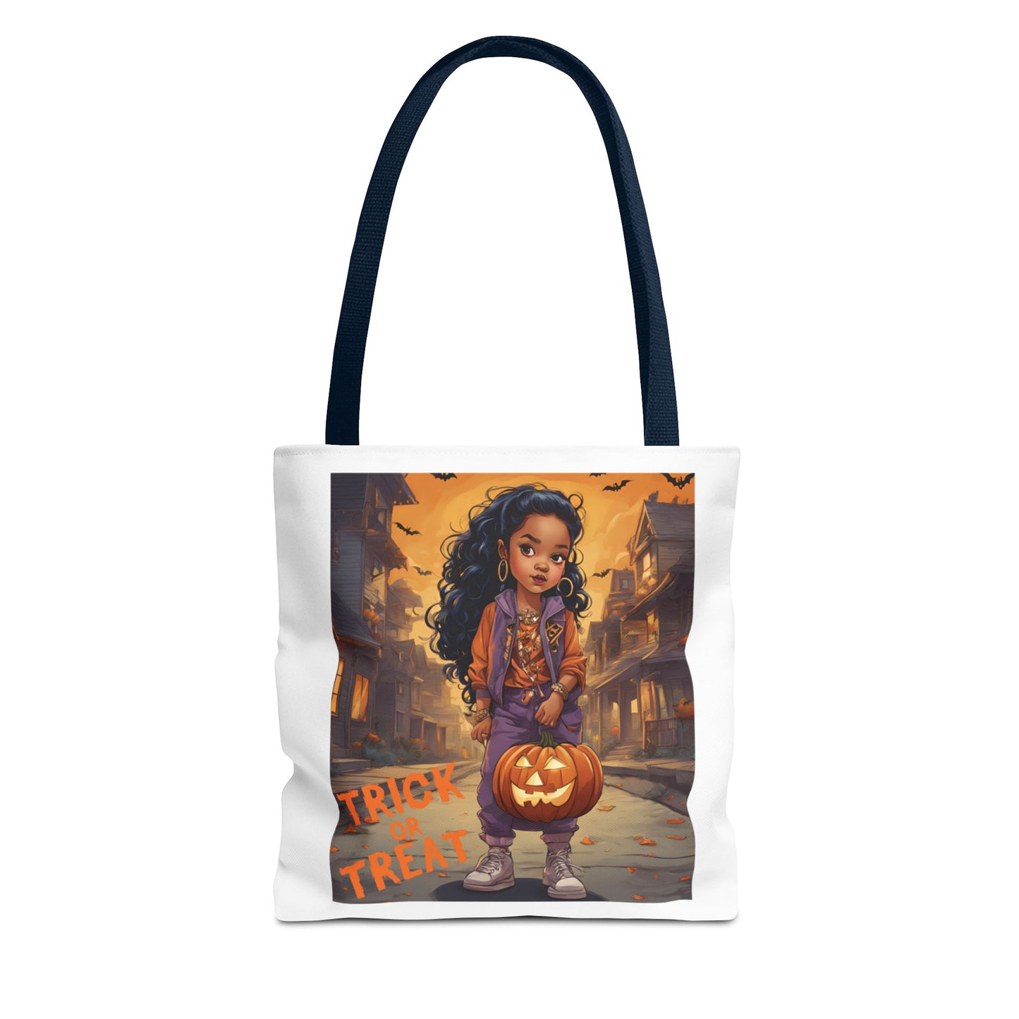 Halloween Tote Bag - Trick or Treat Young Girl Walking Down Street