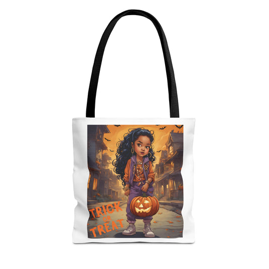 Halloween Tote Bag - Trick or Treat Young Girl Walking Down Street