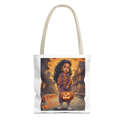 Halloween Tote Bag - Trick or Treat Young Girl Walking Down Street