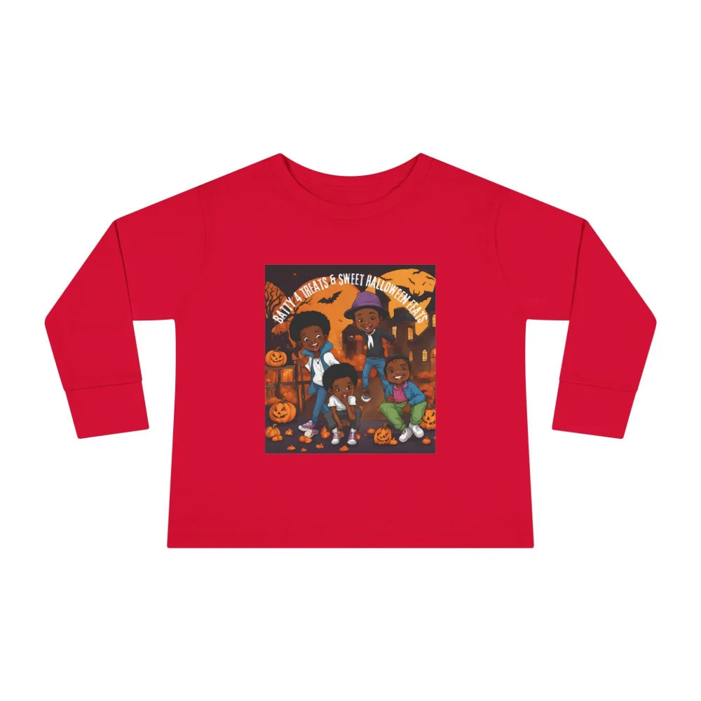 Batty 4 Treats & Sweet Halloween Feats Toddler Long Sleeve Tee Red / 2T Kids Clothes