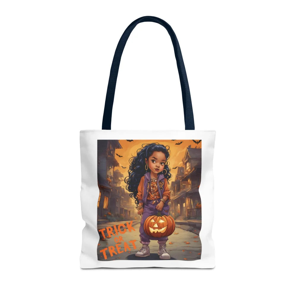 Halloween Tote Bag - Trick Or Treat Young Girl Walking Down Street 18’’ × / Black Bags