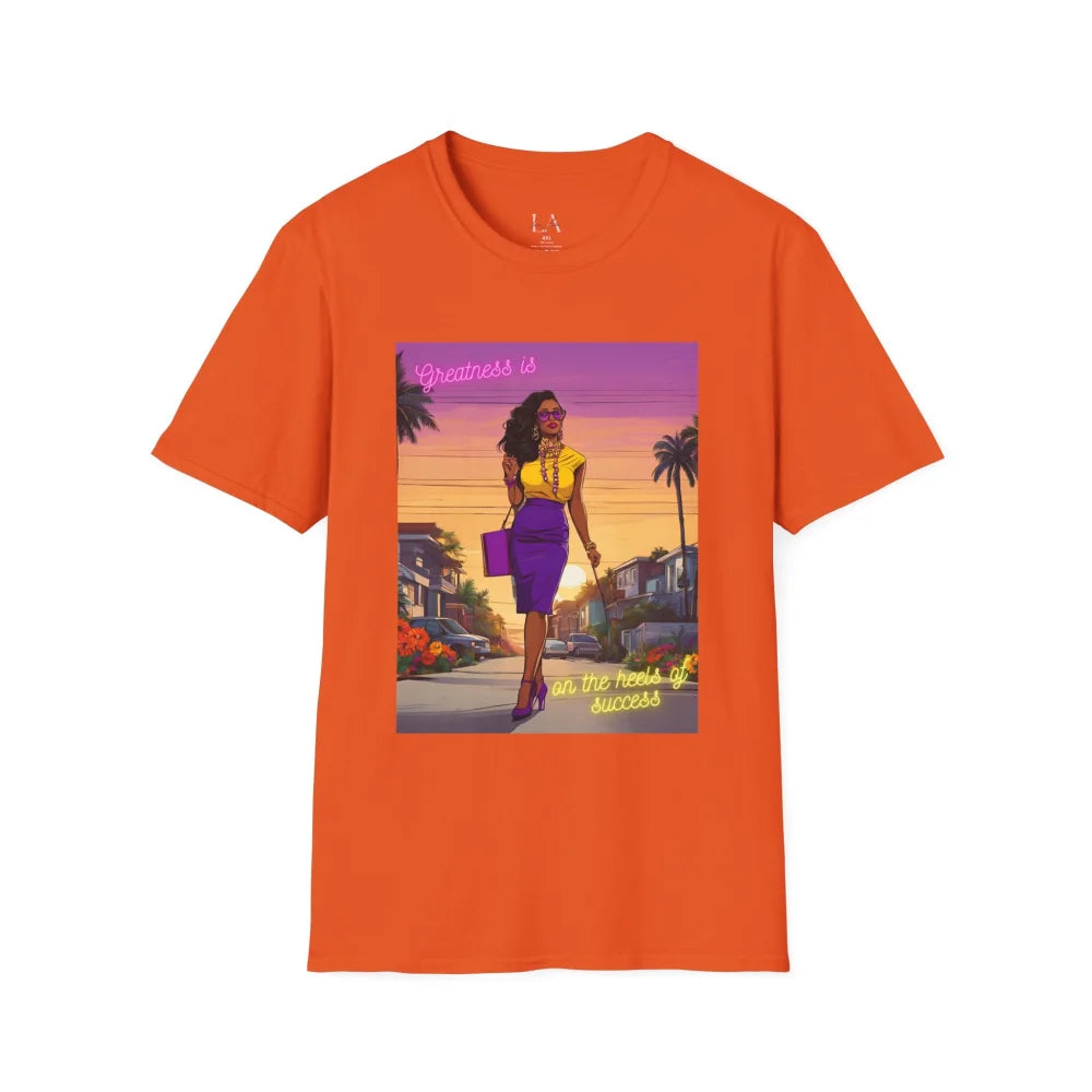 Urban Sleek Black Woman Power Unisex Softstyle T-Shirt S / Orange